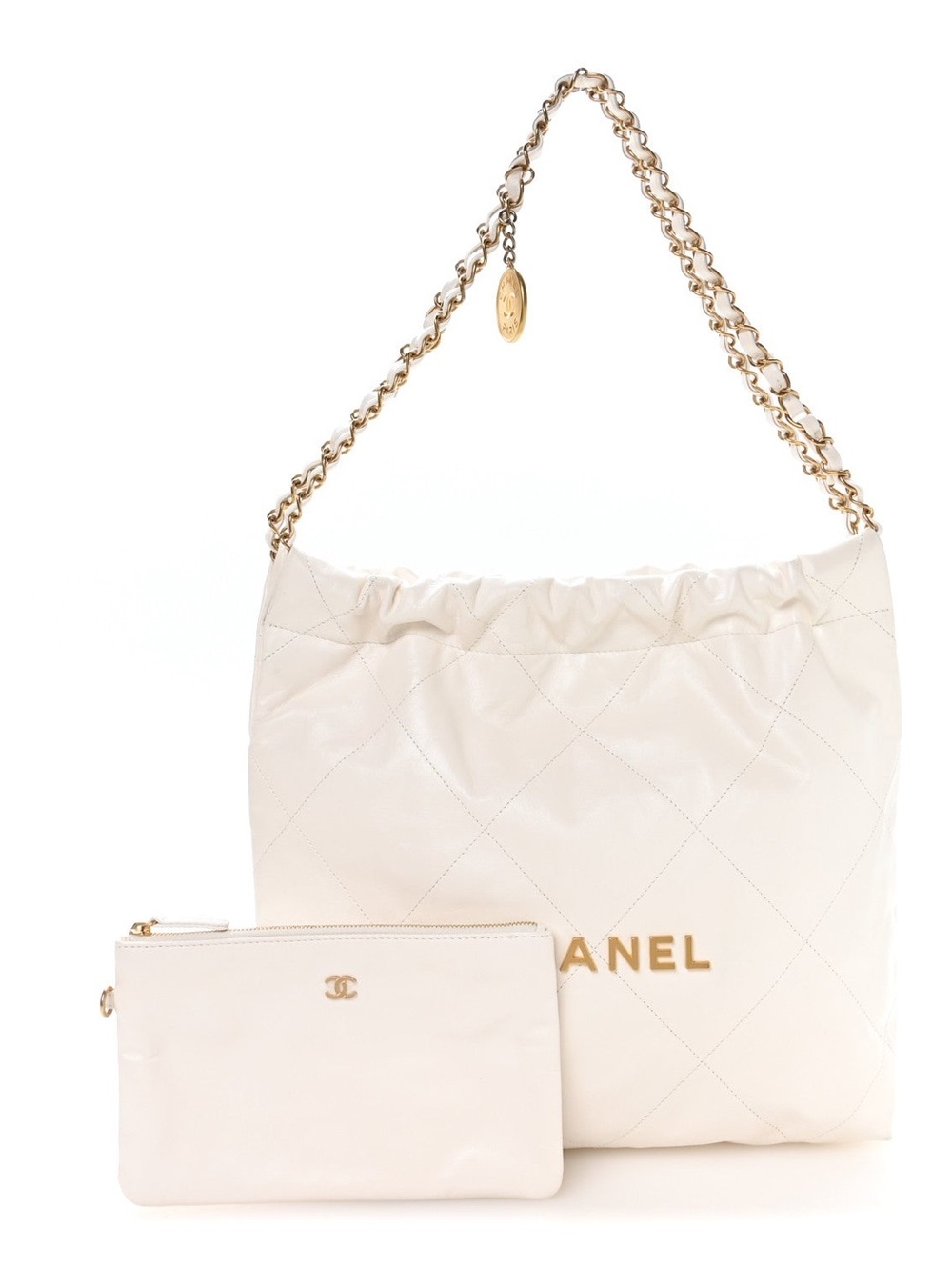 CHANEL White Quilted Shoulder Bag with Gold Chain Strap